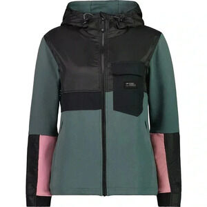 Women's Black and Green Ski Jacket with Pink Accents